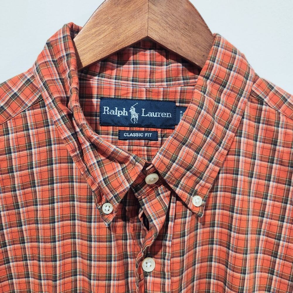 Ralph Lauren Mens Burnt Orange Plaid Classic Fit Button Up Blouse Size XL Preppy - Picture 2 of 10